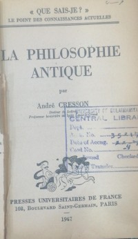 Image of LA PHILOSOPHIE ANTIQUE