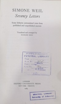 Image of SIMONE WEIL Seventy Letters